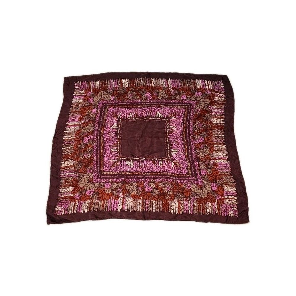 Vintage Echo Silk? Women's Square Scarf Purple Pink Flowers Leaves 26x26"